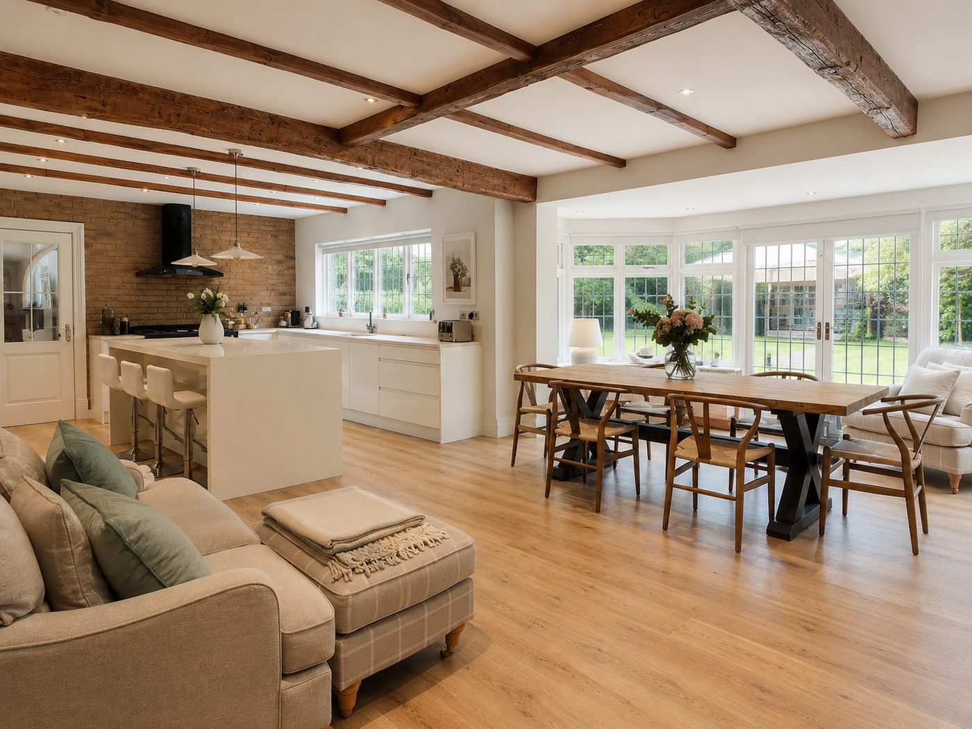 Newly extended kitchen and dining room cleared of fine construction dust