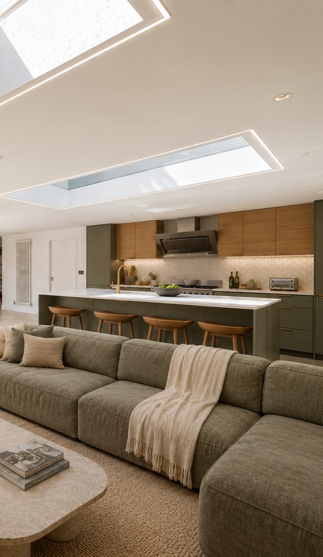 Kitchen and living space cleaned from worktops to floors