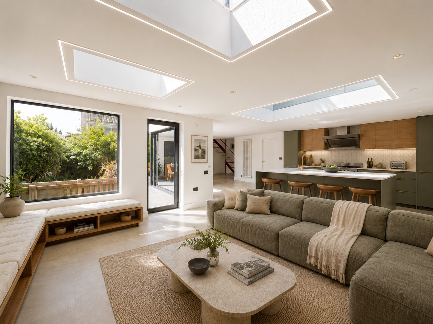 Bright open plan living space after a full property clean